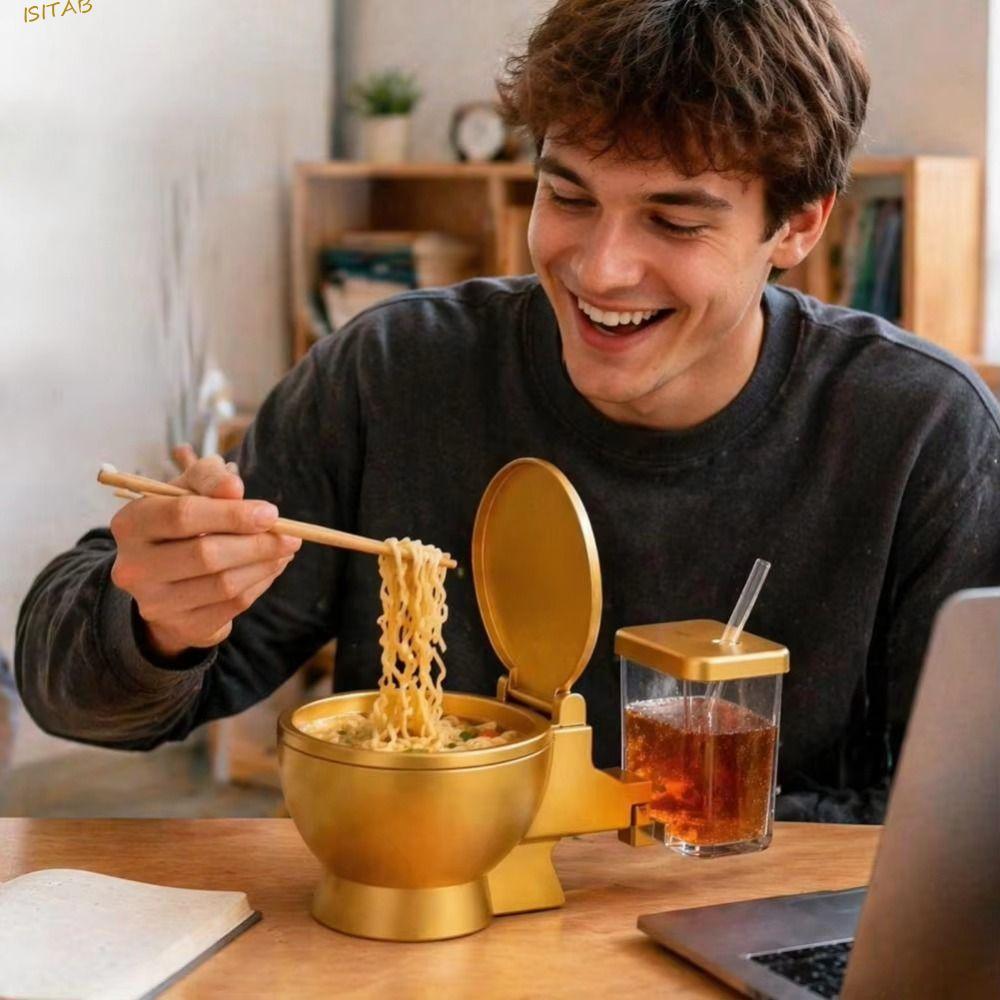 Tigela Em Forma De Vaso Sanitário ISITAB , Conjunto De Ramen Removível Com Copo De Bebida Embutido , Comida Novidade De