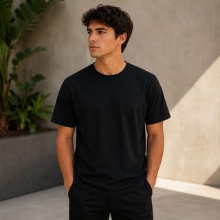 Camiseta Básica Masculina Manga Curta Preta Camiseta Básica Premium Lisa Gola Redonda Conforto Dia A Dia Trabalho