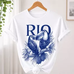 Camiseta Feminina Algodão Inspiração Tropical Brasil Amazônia Estampada RIO Tucano Brasilidade