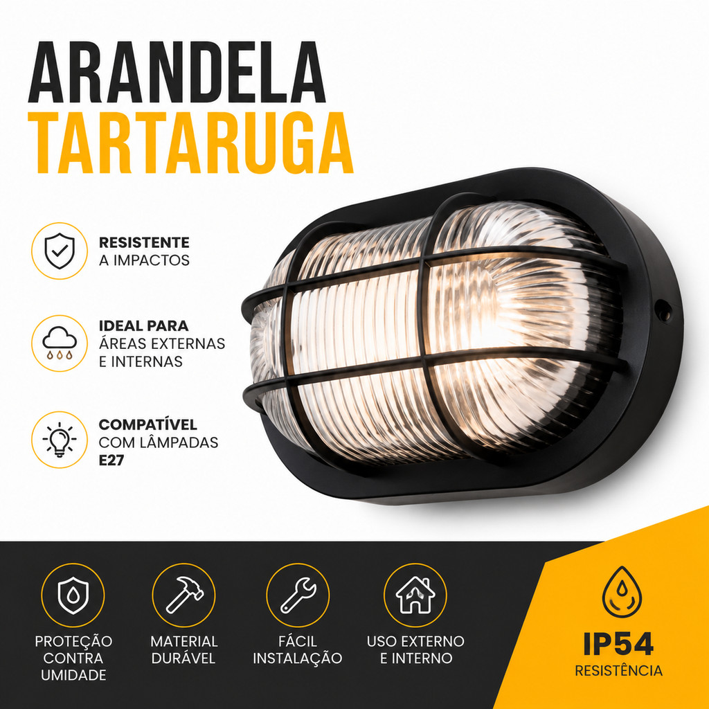 Luminaria Arandela Tartaruga com Grade Externa E27 p/ Jardim Fachada Garagem Corredor