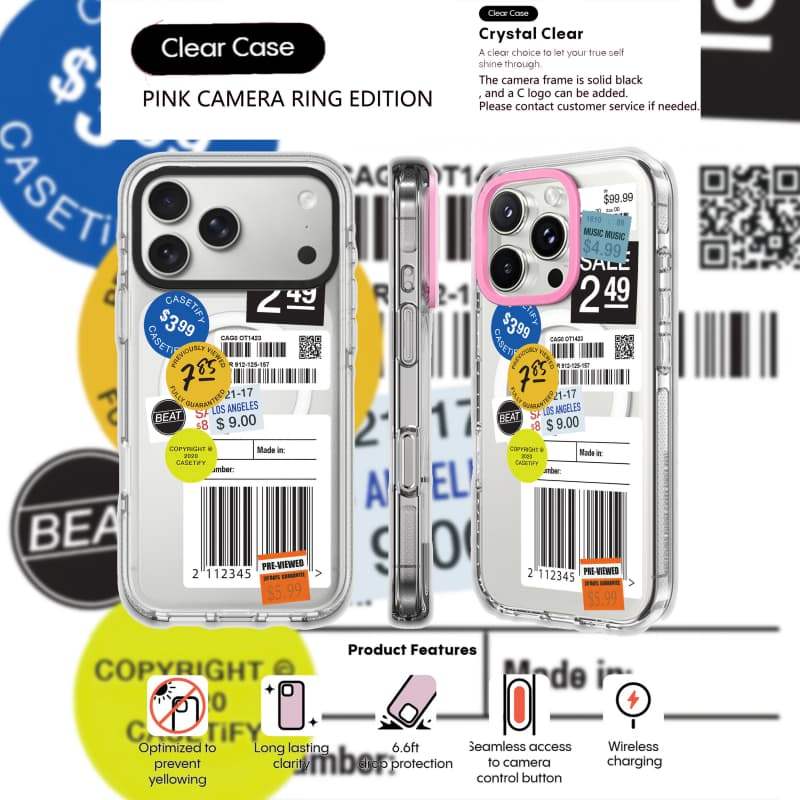 Capa De Etiqueta De Preço Preta Rosa Câmera Anel Edição Impacto Sucção Magnética Transparente Para IPhone 17/16/15/14/13