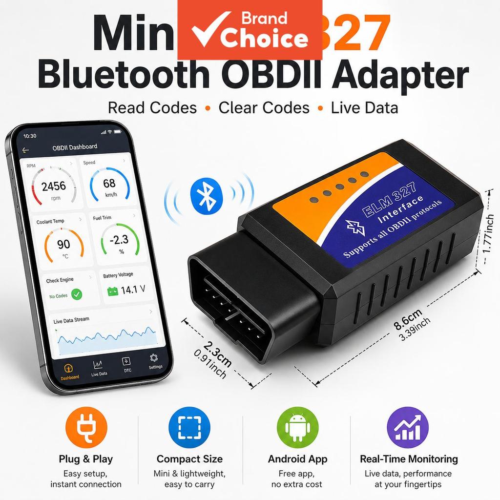 Scanner OBD2 Bluetooth ELM327, Ferramenta de Diagnóstico Automotivo Sem Fio OBDII, Leitor de Códigos de Luz de
