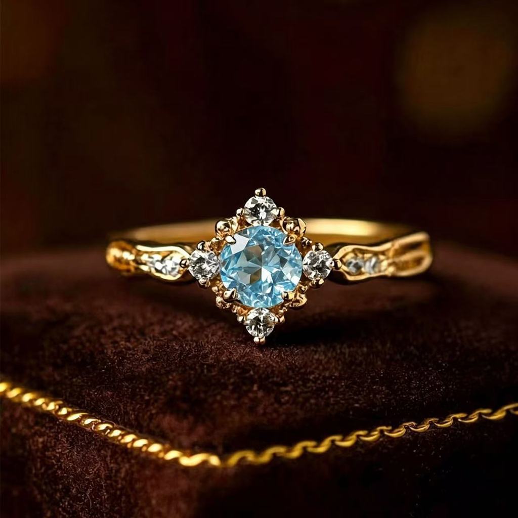 Anel feminino de luxo azul marinho, anel de diamante, anel de moda, anel de alta qualidade.