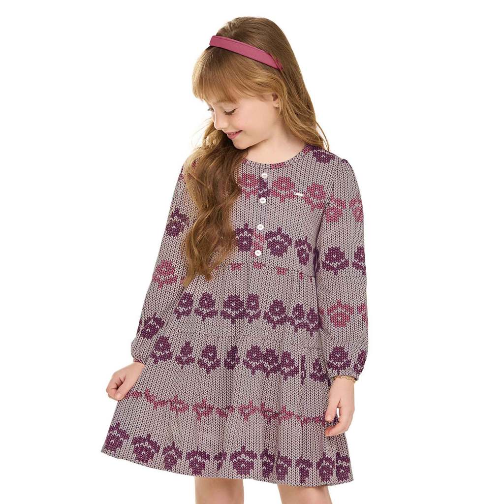 Vestido Infantil Menina Flores Manga Longa Elian Rosa
