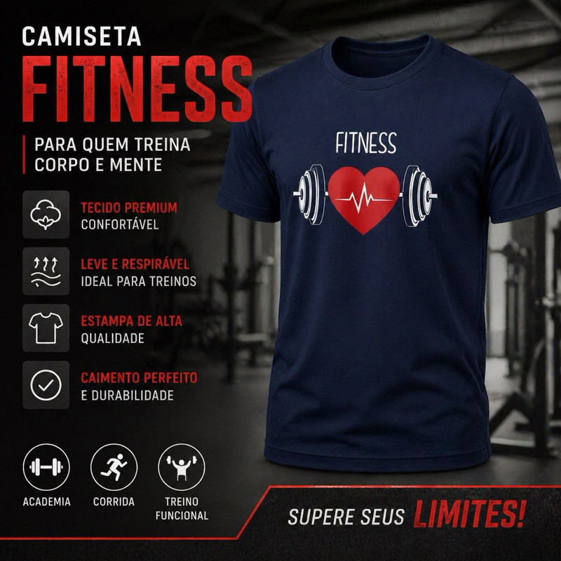 Camiseta Fitness Masculina Feminina 100% Algodão Estampa Academia Confortável Premium Treino