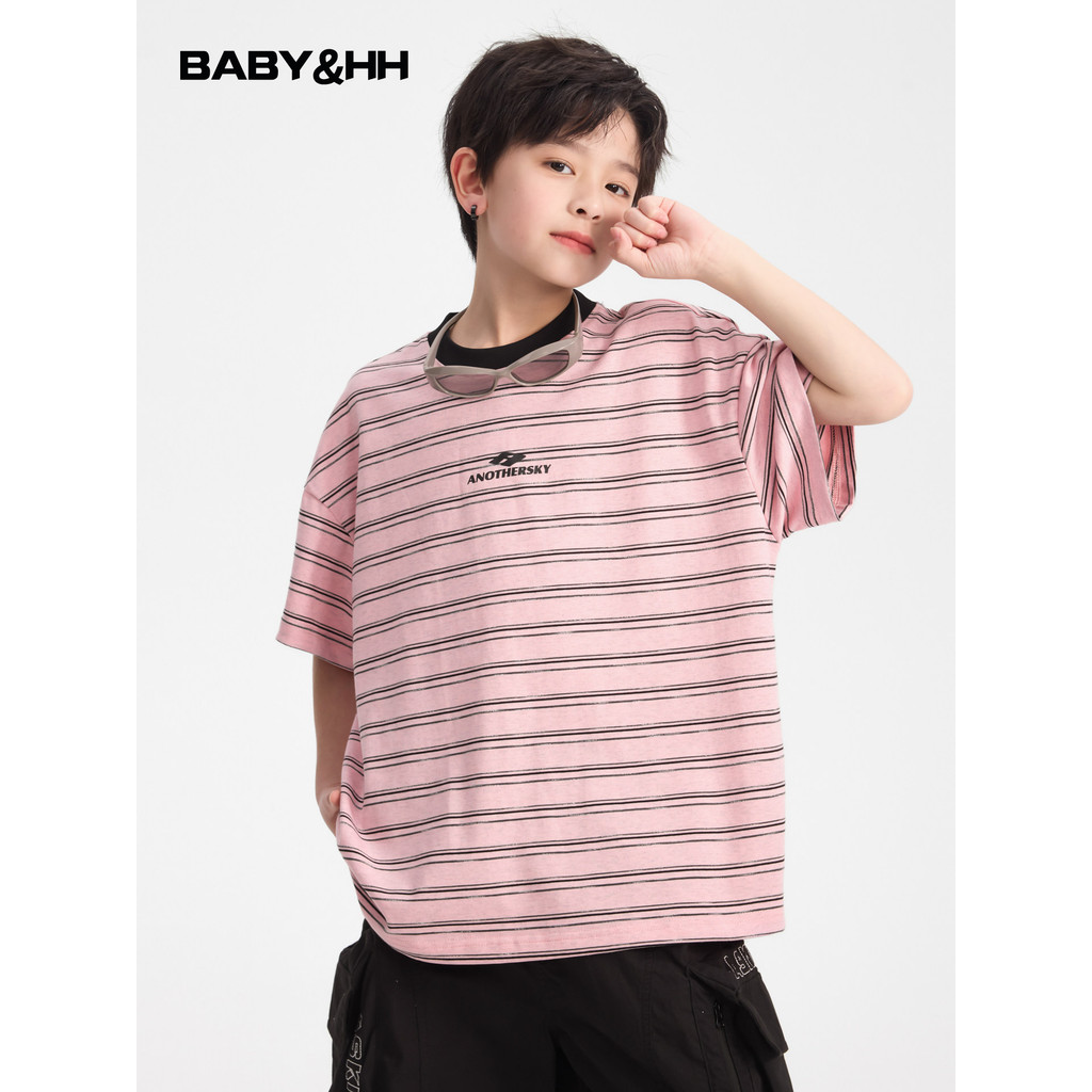 Meninos verão estilo coreano contraste cor listrado manga curta camiseta 2026 novo estilo crianças meninos legal solto e