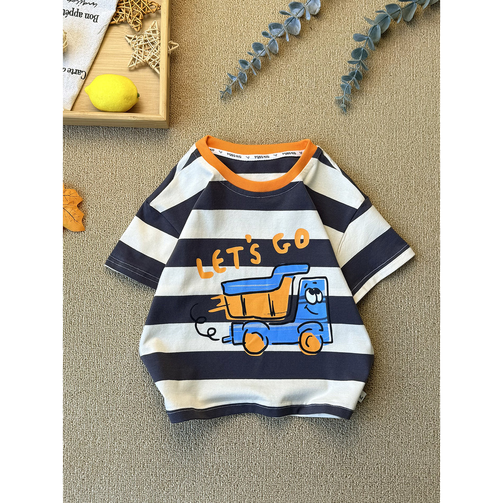 Meninos verão camiseta de manga curta 2026 novo estilo moda rufião bonito crianças versão coreana listrado topo moda beb