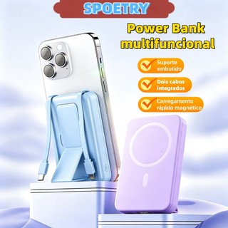 Power Bank magnético com suporte, carregamento com dois cabos, certificação 3C e permitido em voos