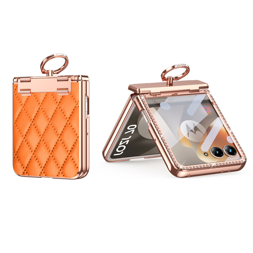Moda Diamante Losango Couro Escudo Filme Integrado Caso Para Motorola Razr 70 60