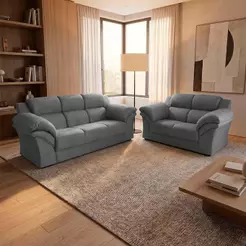 Conjunto Sofá Windsor Velut Cinza 3 e 2 Lugares 2,04m e 1,59m - King House