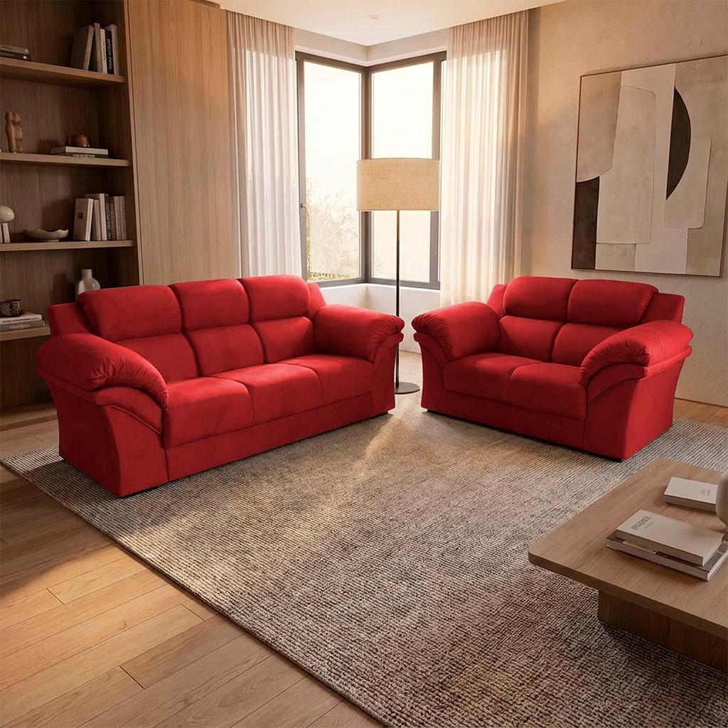 Conjunto Sofá Windsor Velut Vermelho 3 e 2 Lugares 2,04m e 1,59m - King House