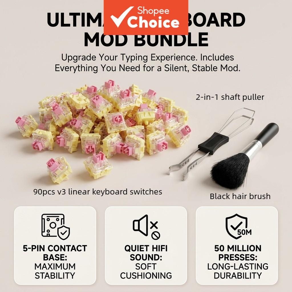 Interruptores De Teclado Mecânico 90pcs Interruptor Rosa DIY Haste Cruzada Hot-Swappable Som De Clique Silencioso Ideal