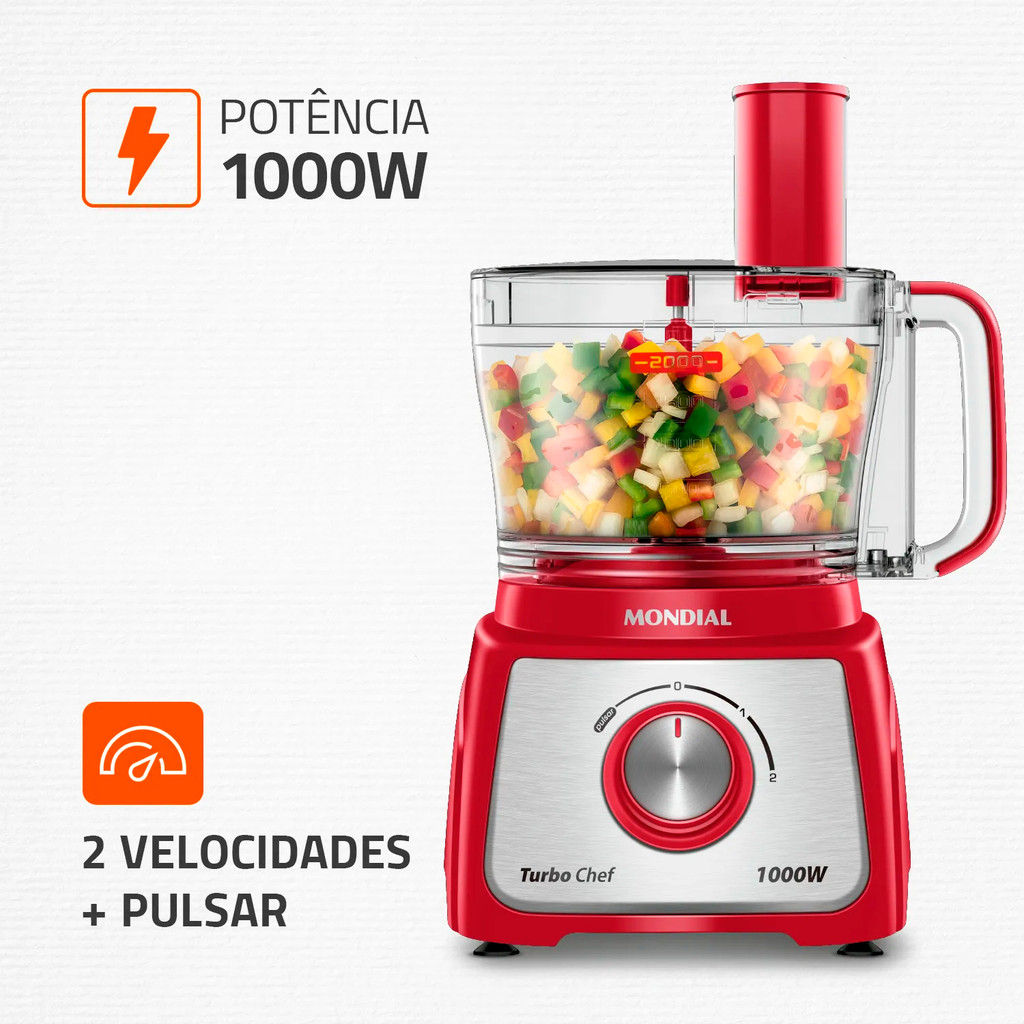Multiprocessador Turbo Chef 5 em 1 Mondial MPN-01-R Vermelho Elétrico Liquidificador Moedor