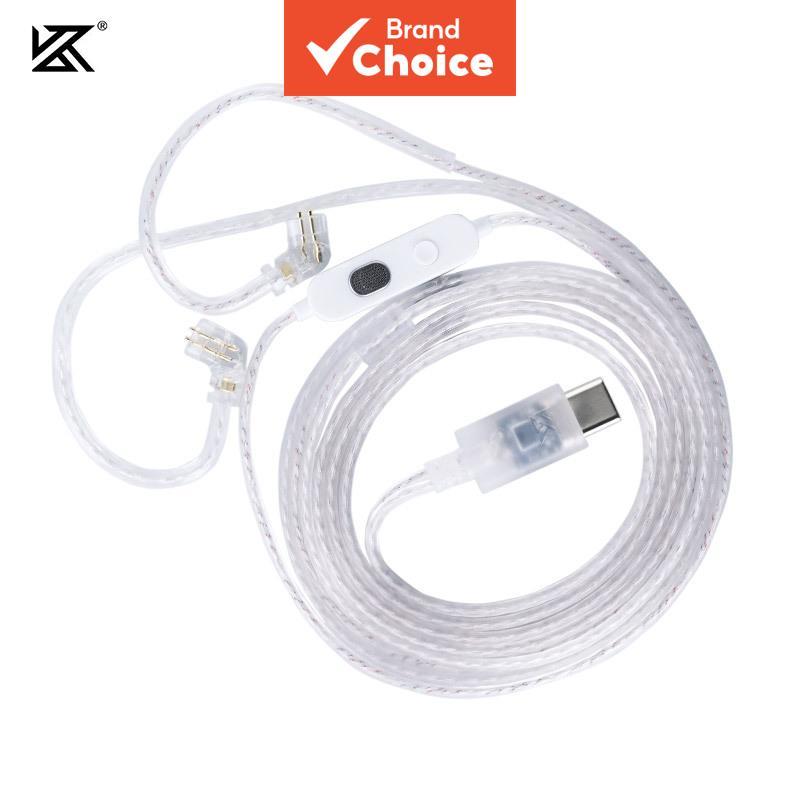 Cabos de Atualização Prata KZ, DAC, Decodificador Digital, Cabo de Fone de Ouvido 2 Pinos, Plugue Tipo-C com Microfone