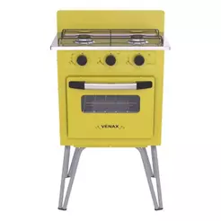 Fogão Portátil 2 Bocas a Gás GLP Venax Gemini Vetrô com Forno 22L Acendimento Manual Amarelo