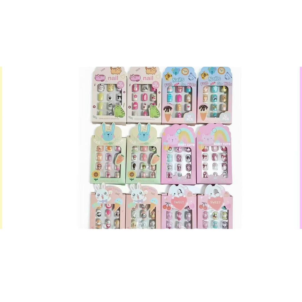Kit até 180 Unhas Postiça Kids Infantil 5 Caixas/Contém Comprimidos de cola sólida