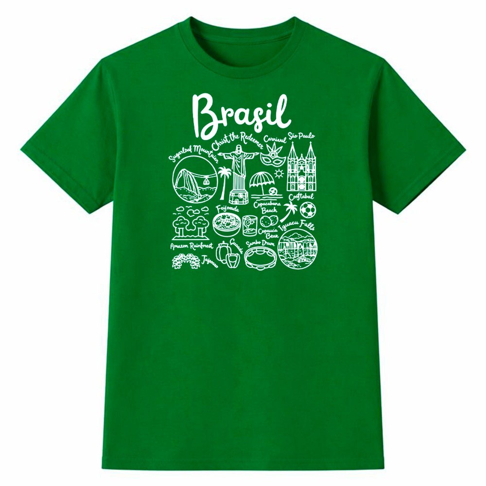 Camiseta Feminina 100% Algodão Camisa Brasil Estereótipos Turísticos Futebol Copa do Mundo Casual
