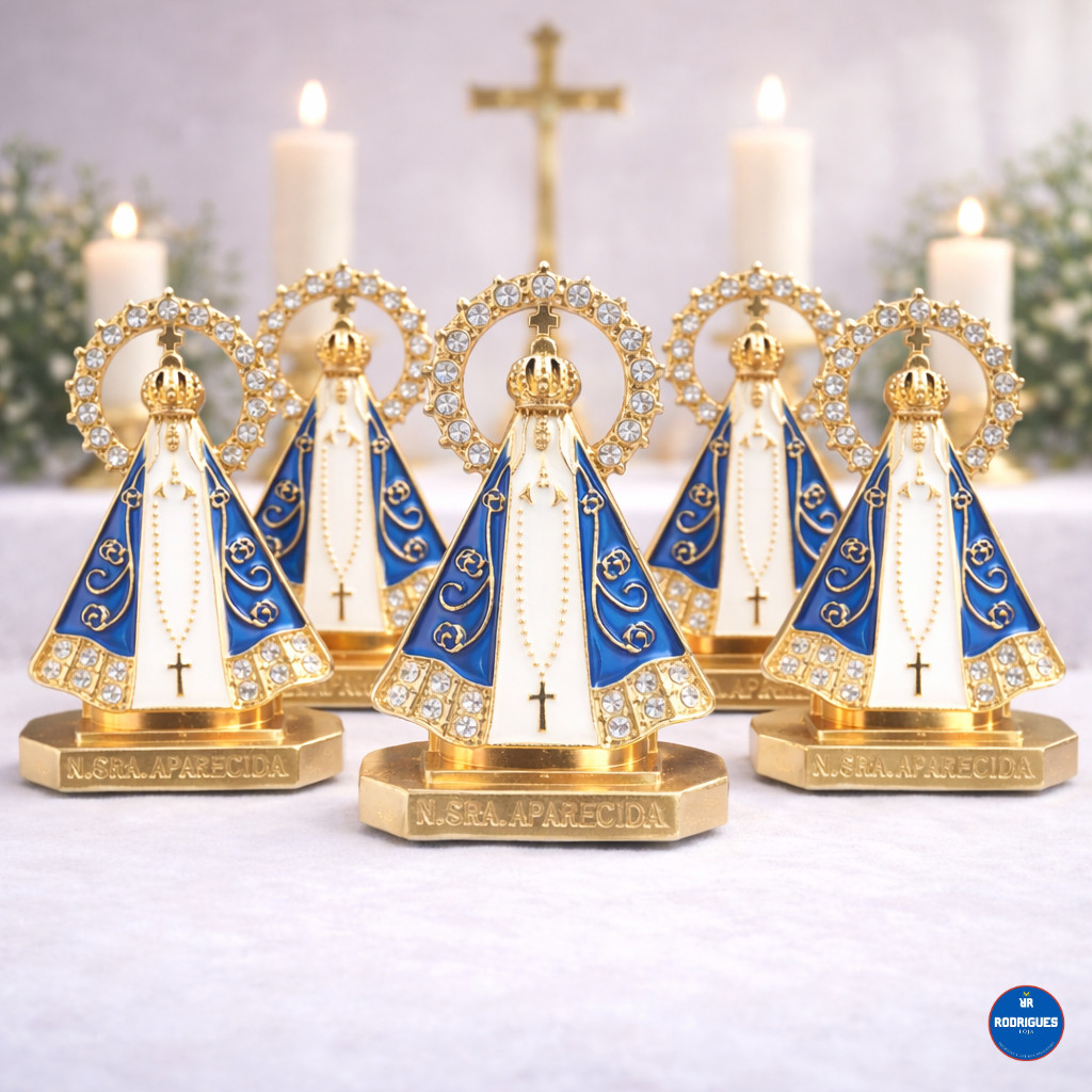Kit 50 Chaveiros Nossa Senhora Aparecida + Kit 30 Santinha de Carro Nossa Senhora Aparecida Strass