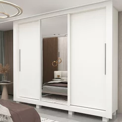 Guarda-Roupa Casal 3 Portas 1 Porta Espelhada com Pés Milão 100% MDF Yescasa Branco Branco