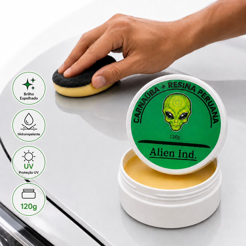 Cera Automotiva Carnaúba Resina Alien Espelhamento Cerâmico Tira Riscos Brilho Intenso