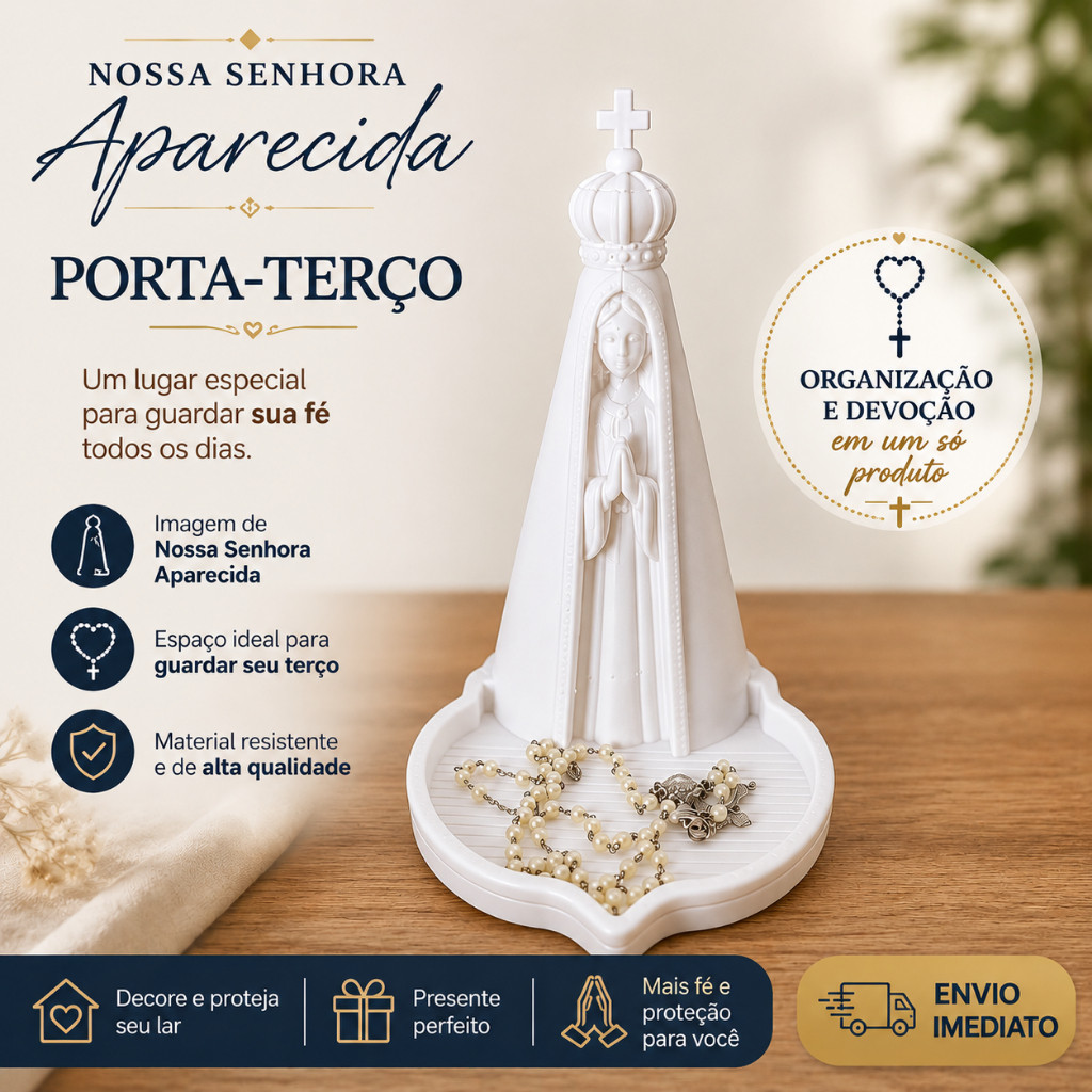 Nossa Senhora Aparecida Porta Terço 17cm Imagem Religiosa Decorativa com Base para Terço
