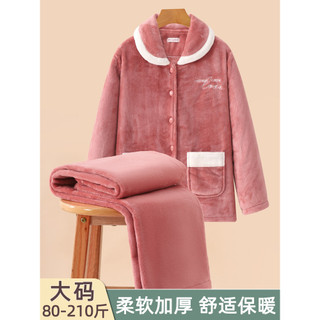 Pijama de lã Coral feminino outono inverno forro de lã engrossado quente tamanho grande 100kg inverno flanela Homewear t