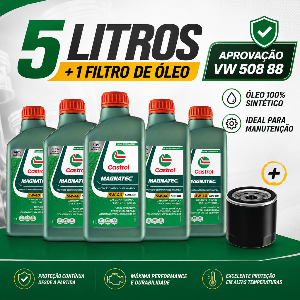 KIT TROCA DE ÓLEO VW CASTROL 5W40 MAGNATEC 508 88 + FILTRO VW
