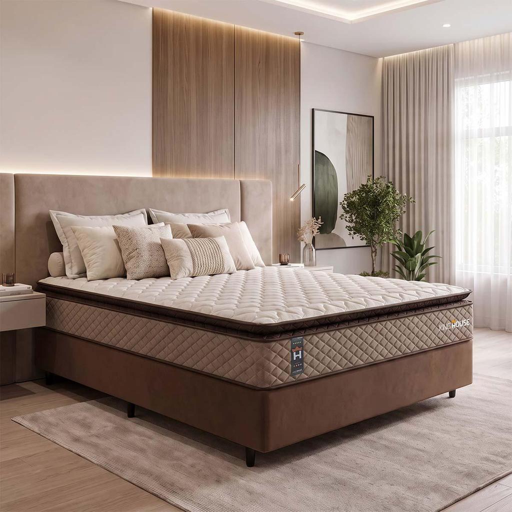Conjunto Cama Box Espuma Atlanta Bege Casal 138x188x62