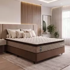 Conjunto Cama Box Espuma Atlanta Bege Casal 138x188x62