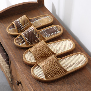 Verão casa tapete de bambu de sola grossa Rattan grama superfície sandálias chinelos masculino interior ao ar livre anti
