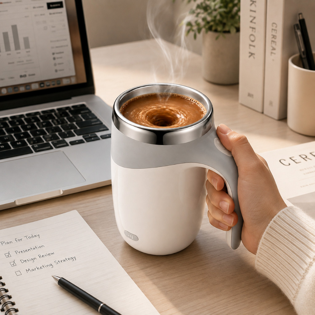 Copo Caneca Elétrico Misturador Magnético Em Aço Inoxidável Ideal Para Bebidas, Café, Milkshakes E Sucos.
