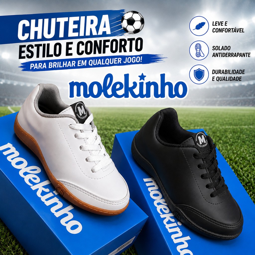 Chuteira Infantil Menino Molekinho Futsal Futebol Salão Antiderrapante usa flex