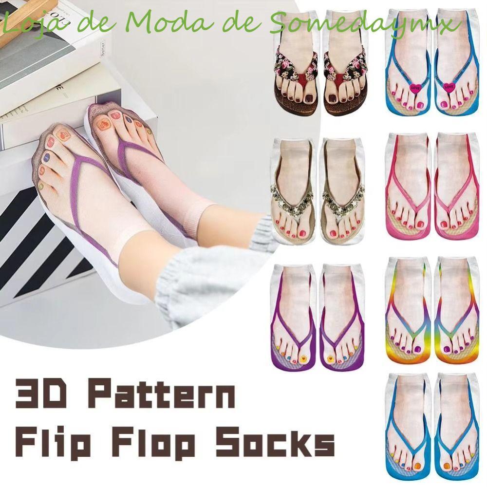 Meias Flip-Flop Asoes , Criativas Estampadas Em 3D Curtas Engraçadas E Confortáveis Respiráveis