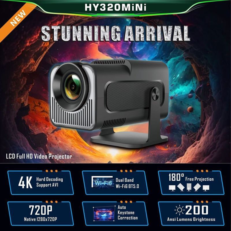 HY320MINI curto lance pequeno projetor casa sala de estar dormitório projeção parede portátil Mini projetor 4K