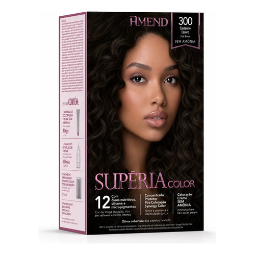 Amend Coloração Tintura Sem Amônia Castanho Escuro 3.00 Kit 300 Castanho Escuro