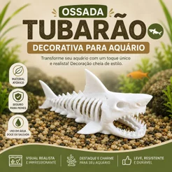 Decoração aquario estatueta fossil tubarão ossada detalhista aquario ornamento branco plastico 1un