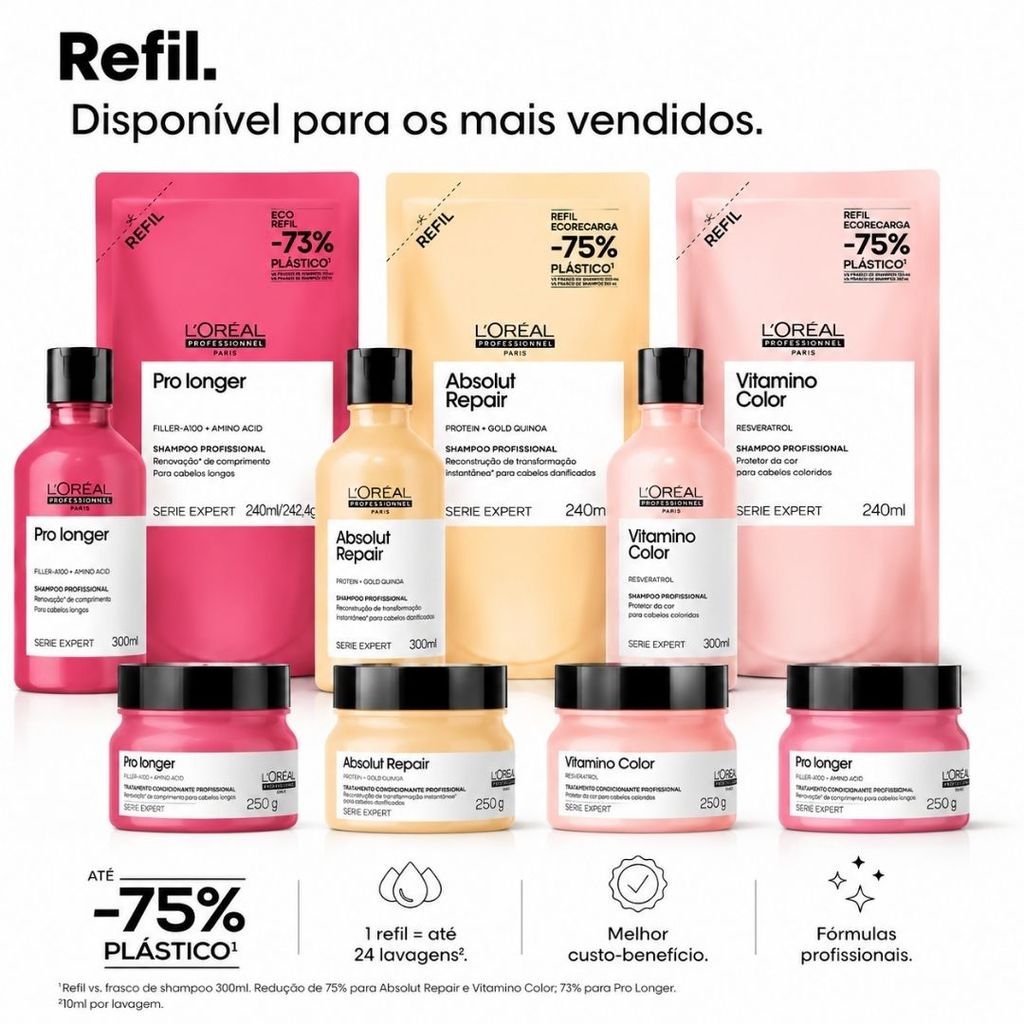 Refil Loréal Professionnel Paris | Escolha Seu Favorito: Shampoo ou Máscara Vitamino Color, Pro Longer e Absolut Repair