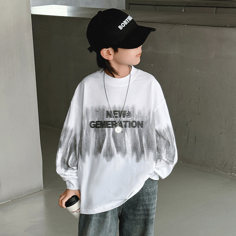 Meninos japonês camiseta de manga comprida bonito meninos solto topo 25 novo estilo médio grande crianças moda versão co