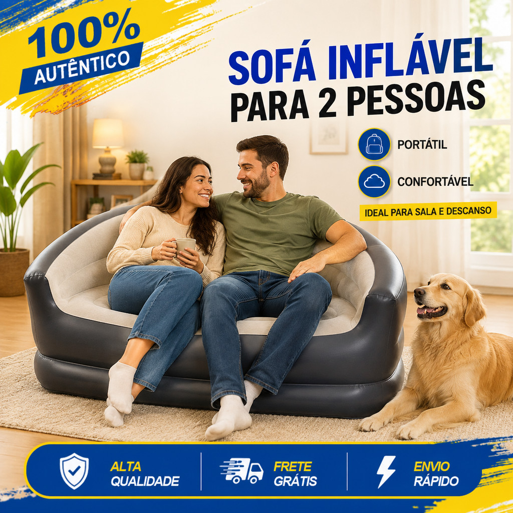 Sofá Inflável Preguiçoso Dobrável Ampliado com Encosto e Braços-Portátil, Ideal Para Uso Doméstico E Acampamento