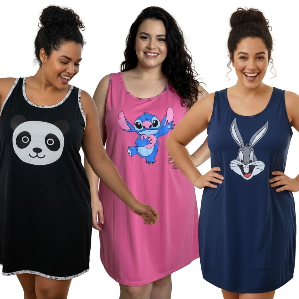 Camisola Regata Plus Size Estampada / Roupa de Dormir Plus Size / Camisão Plus Size