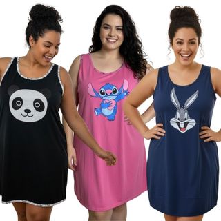 Camisola Regata Plus Size Estampada / Roupa de Dormir Plus Size / Camisão Plus Size
