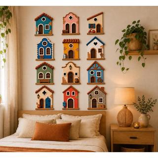 Kit Decorativo Casinhas Coloridas Mod 3  – Decoração Criativa para Ambientes
