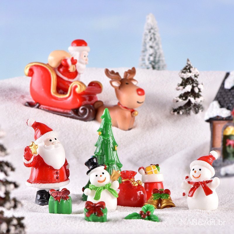 Kit Enfeites Mini Resina Natal, Figuras Papai Noel Boneco de Neve, Presente Artesanal para Crianças