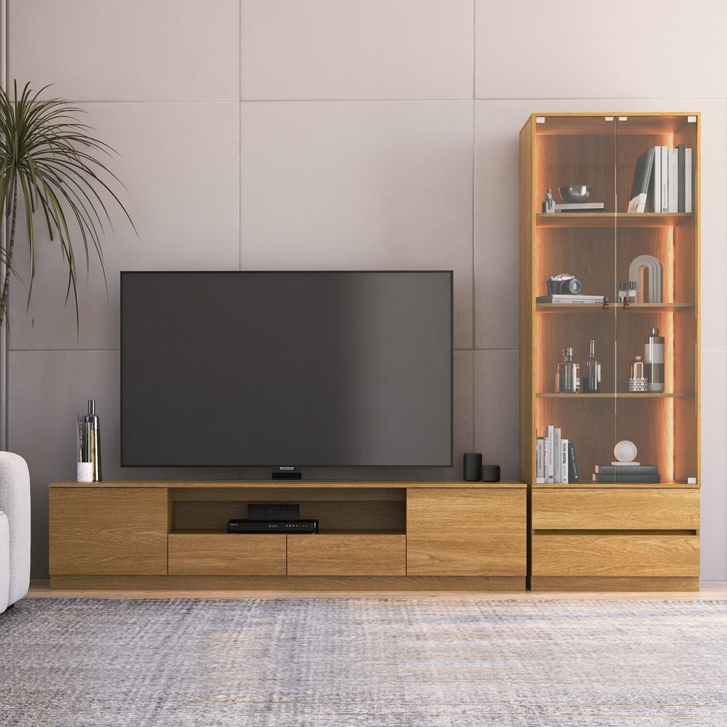 Estante para TV e Home Theater até 84 Polegadas com LED MDF 270CMX200CM LED Liz Yescasa Carvalho