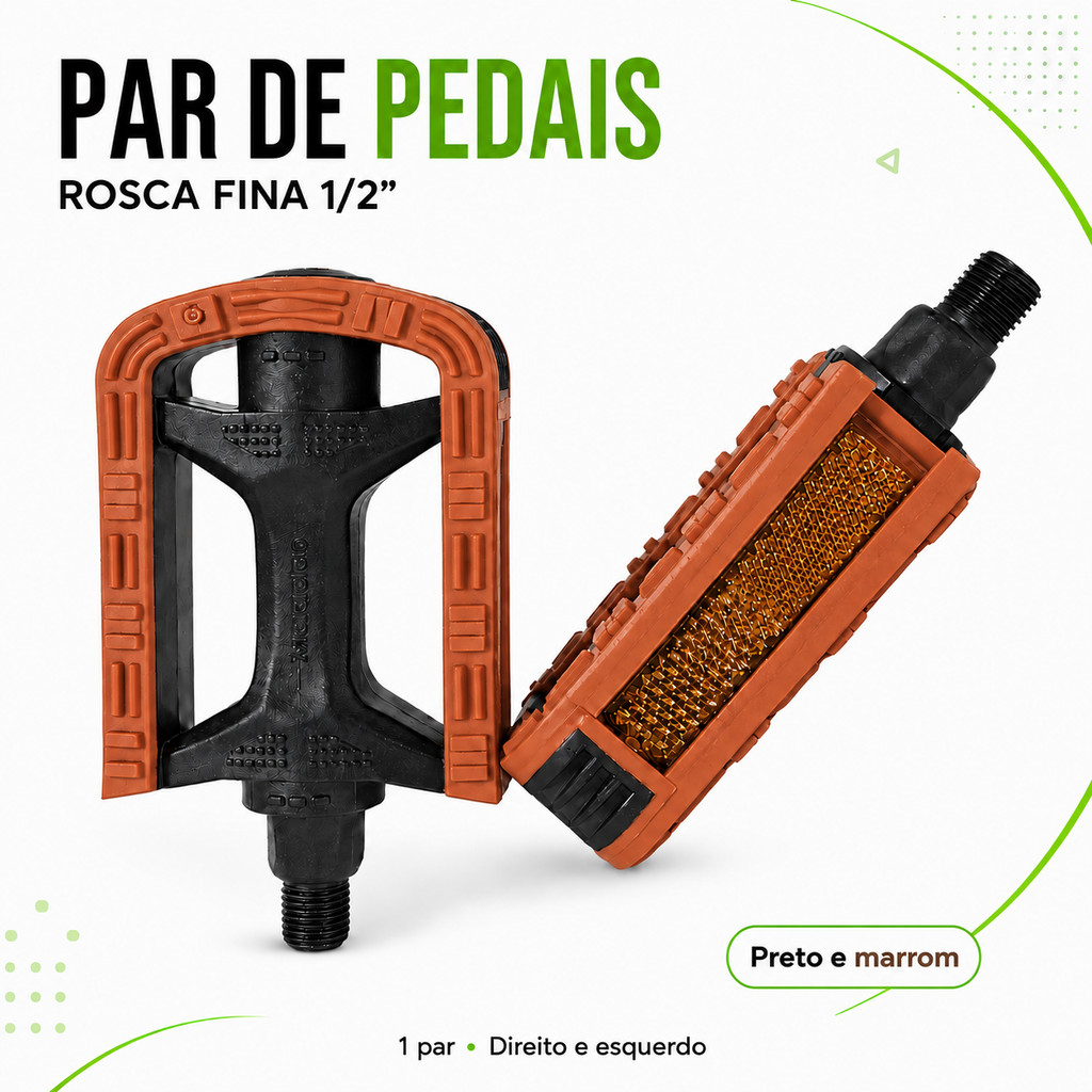 Pedal Bicicleta Retro Marrom Rosca Fina 1/2 Esferado Plataforma Nylon Vintage Resistente 