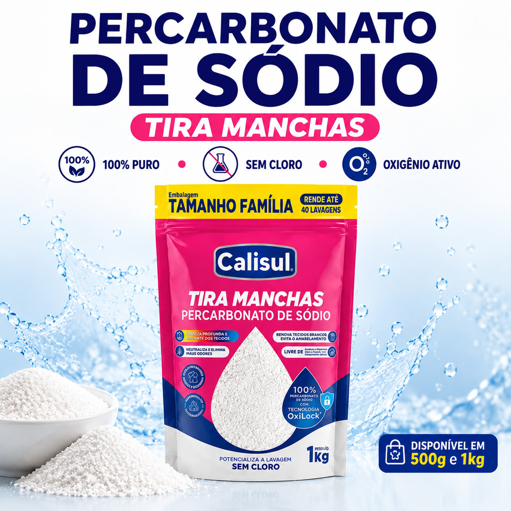 Percarbonato De Sódio Calisul 100% Puro Branqueador Tira Manchas Roupas Brancas Coloridas Sem Cloro