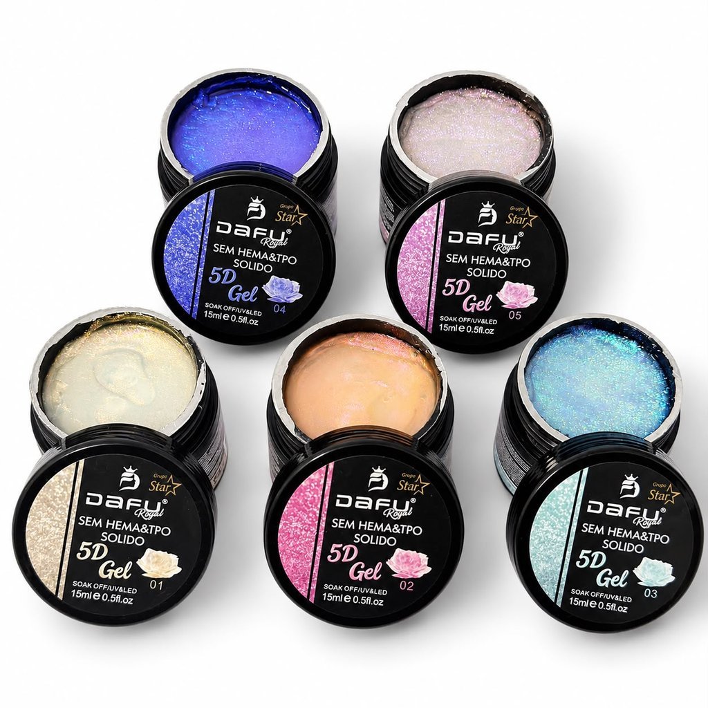 Kit 5 Gel Solido 5D Arte e Decoração em Unha - Dafu