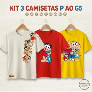Camiseta P AO GG  Básica Algodão Estampa Divertida com Personagens Preto Branco Coloridos e Estilo Casual Kit