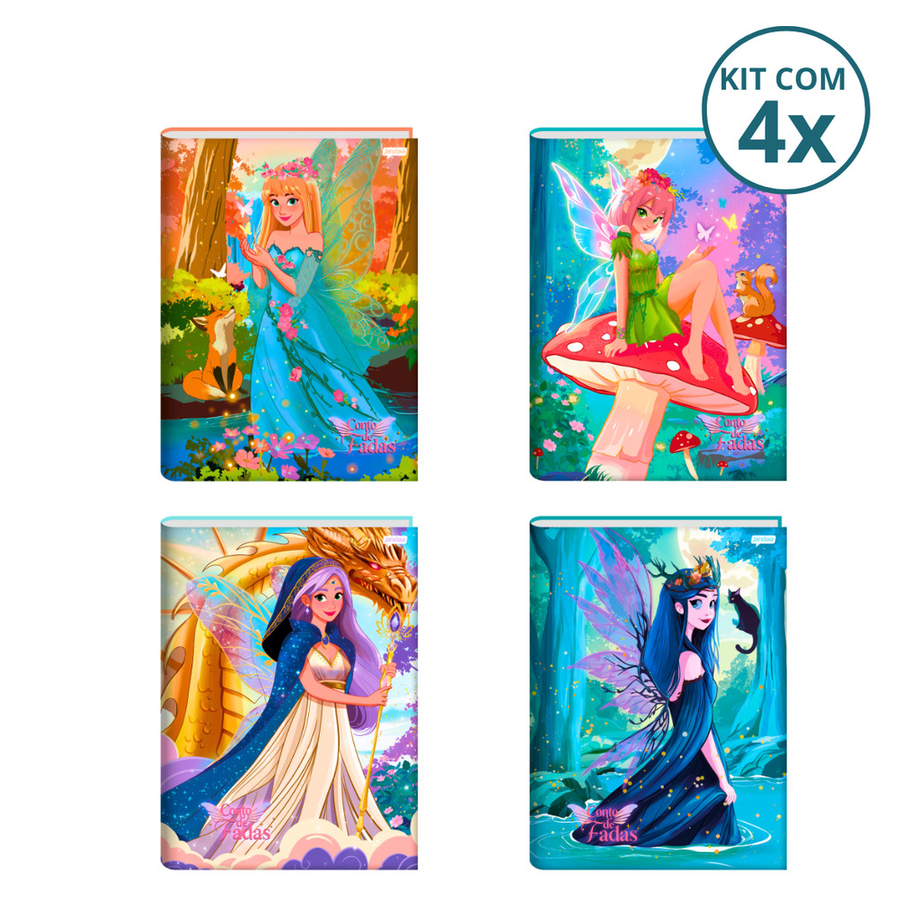Kit Com 04 Cadernos Brochura 80 Folhas Fadas - Jandaia