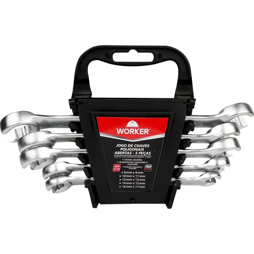 Jogo Chave Poligonal Aberta 8 A 17mm 5 Pecas Worker Cr-V